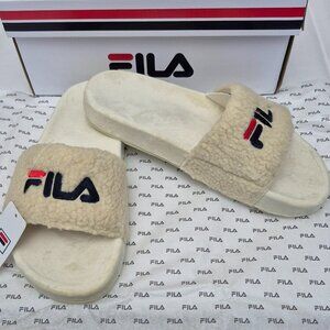 Women's Fuzzy Drifter Slide Sandal Fila CREAM - Navy - Red Size 8/9 New